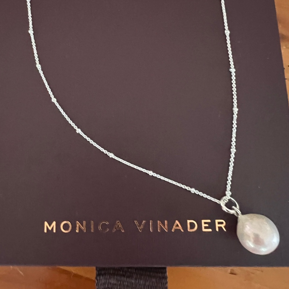 NIB Monica Vinader Sterling Silver Necklace with Pearl